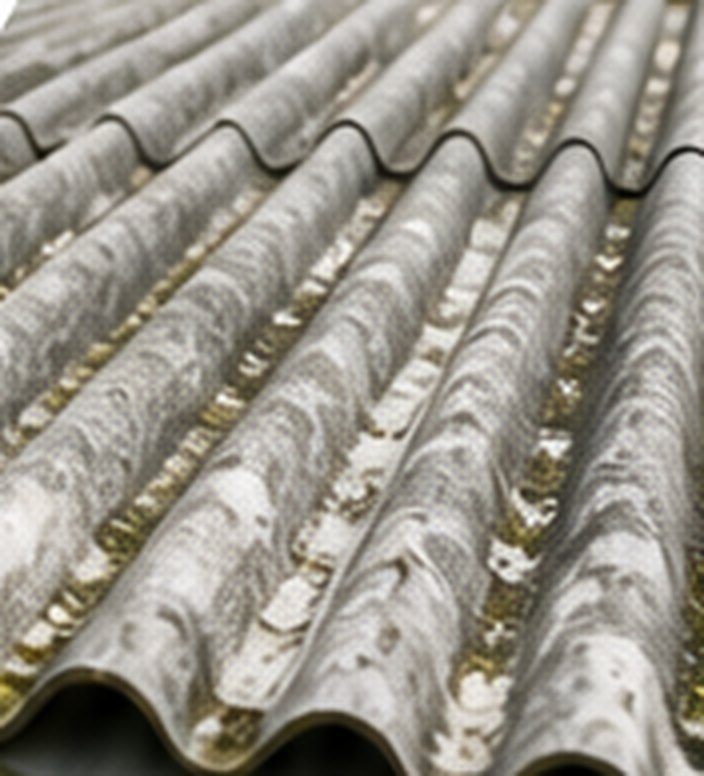 Weathered corrugated asbestos cement roof sheeting